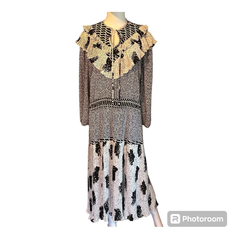 Assorti For Susan Freis Vintage Black & White Long Sleeve Pleated Dress SZ M(83)